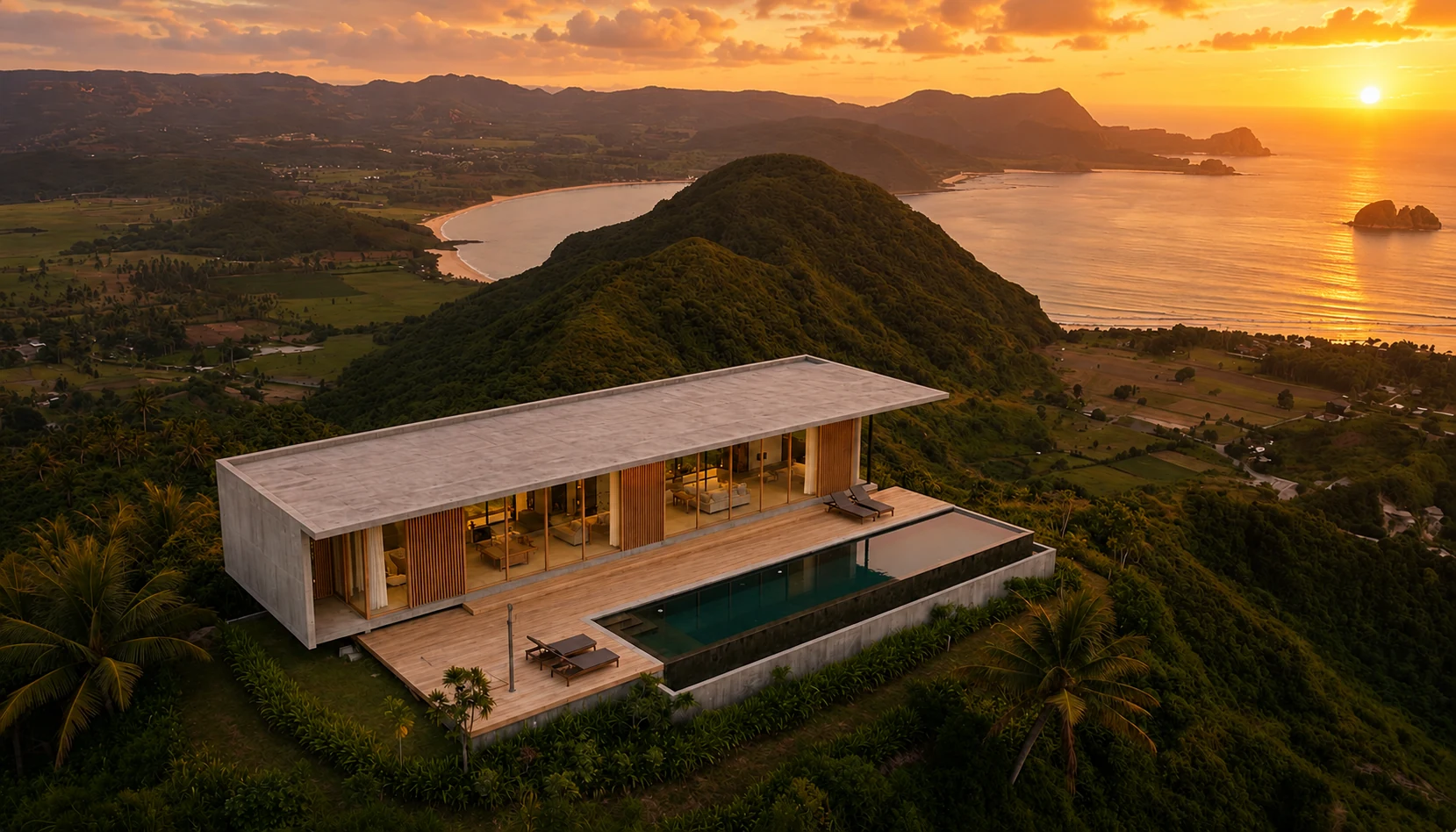 Villa contemporaine sur les hauteurs de Selong Belanak face aux baies